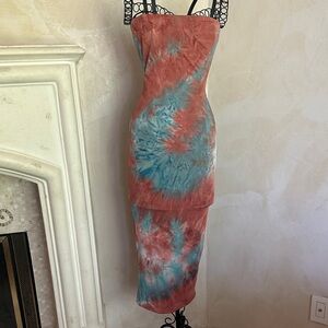 Hot & Delicious Strapless Coral and Teal Dress